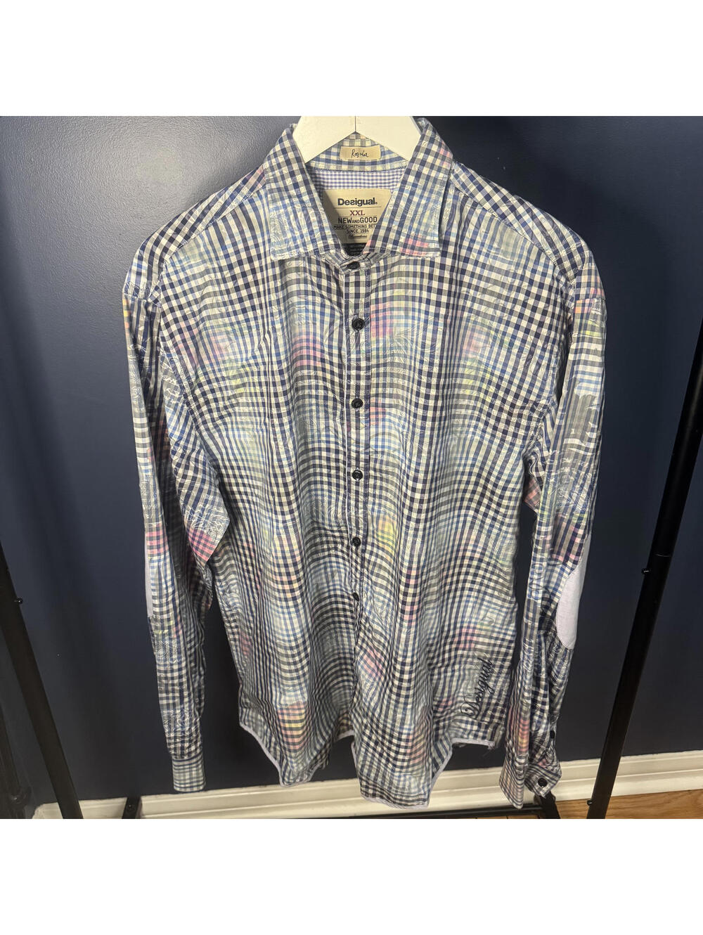 Desigual Checkered Button-Up Shirt Multicolor Print Made in Morocco XXL